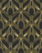 Art Deco Black Gold Geometric Fan Rug - Cutout View