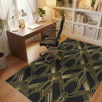 Art Deco Black Gold Geometric Fan Rug Office View