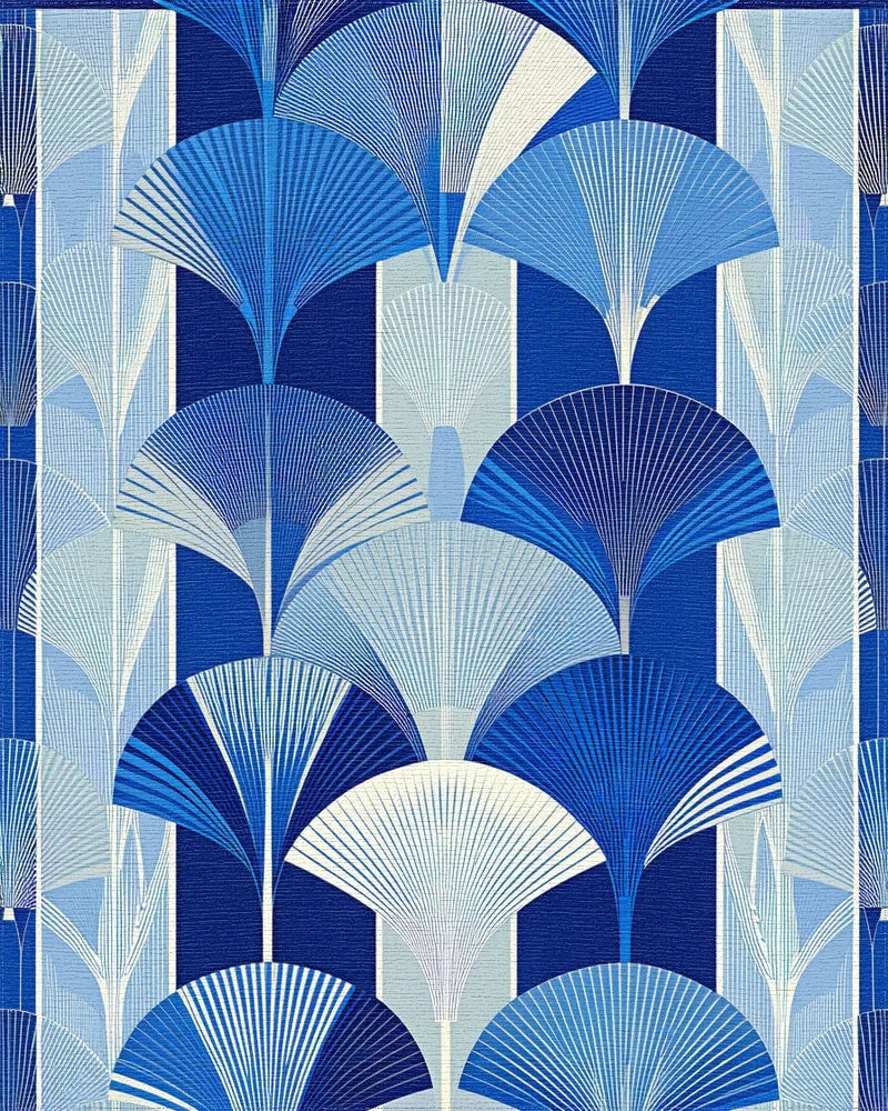Art Deco Blue Fan Pattern Rug - Cutout View