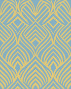 Art Deco Blue Yellow Geometric Inlay Rug - Cutout View