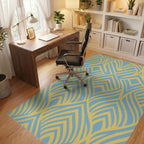 Art Deco Blue Yellow Geometric Inlay Rug Office View