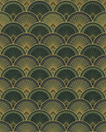 Art Deco Fan Motif Green and Gold Rug - Cutout View