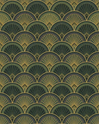 Art Deco Fan Motif Green and Gold Rug - Cutout View