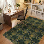 Art Deco Fan Motif Green and Gold Rug Office View