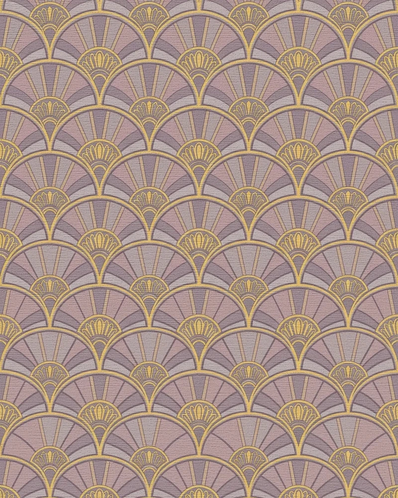 Art Deco Fan Motif Lavender Gold Rug - Cutout View
