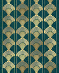 Art Deco Fan Patterned Teal Rug - Cutout View