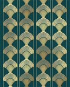 Art Deco Fan Patterned Teal Rug - Cutout View