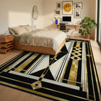 Art Deco Gold Geometric Abstract Rug Bedroom View