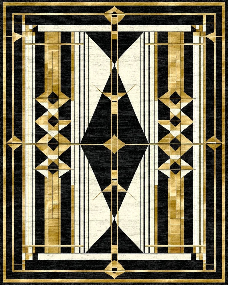 Art Deco Gold Geometric Abstract Rug - Cutout View