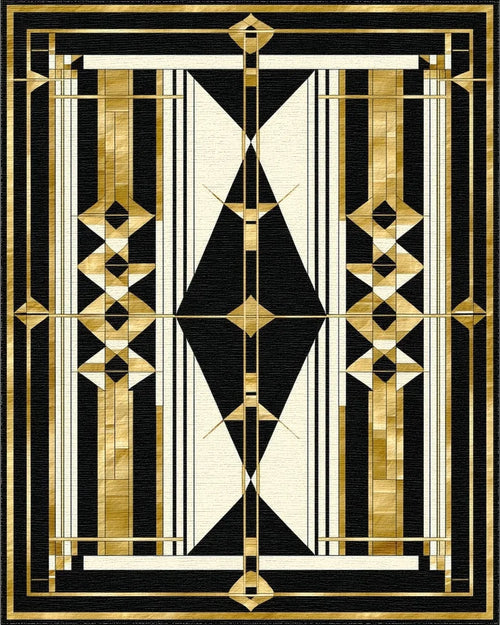 Art Deco Gold Geometric Abstract Rug - Cutout View