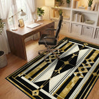 Art Deco Gold Geometric Abstract Rug Office View