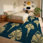 Art Deco Golden Floral Pattern Rug Bedroom View