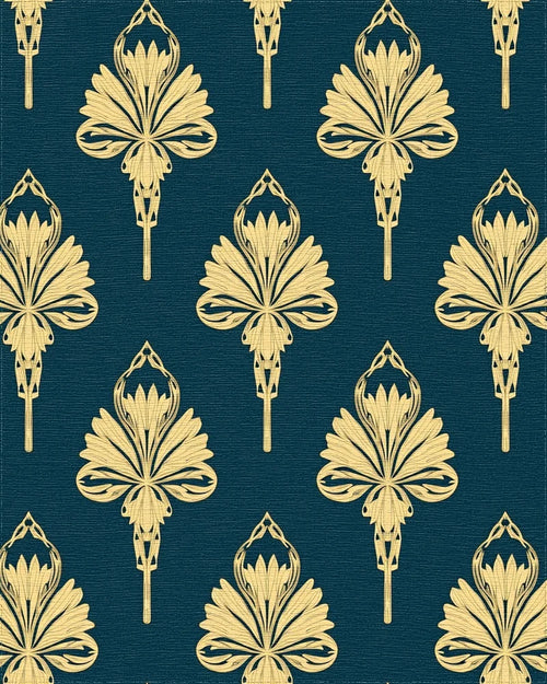 Art Deco Golden Floral Pattern Rug - Cutout View