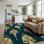 Art Deco Golden Floral Pattern Rug Living Room View