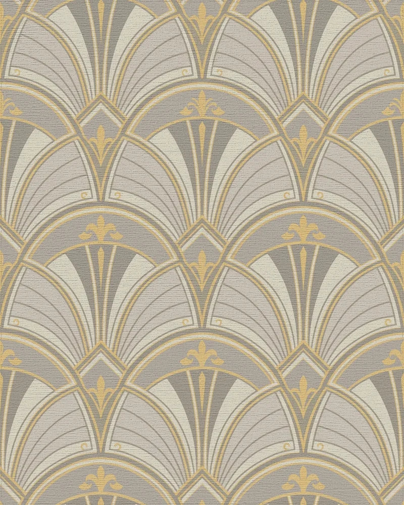 Art Deco Gray Golden Fan Rug - Cutout View