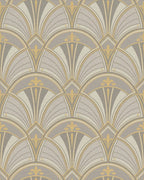 Art Deco Gray Golden Fan Rug - Cutout View
