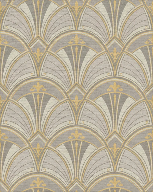 Art Deco Gray Golden Fan Rug - Cutout View