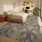 Art Deco Gray Yellow Geometric Arch Rug Bedroom View