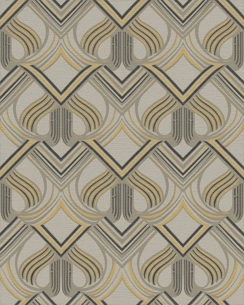 Art Deco Gray Yellow Geometric Arch Rug - Cutout View