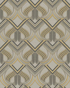 Art Deco Gray Yellow Geometric Arch Rug - Cutout View