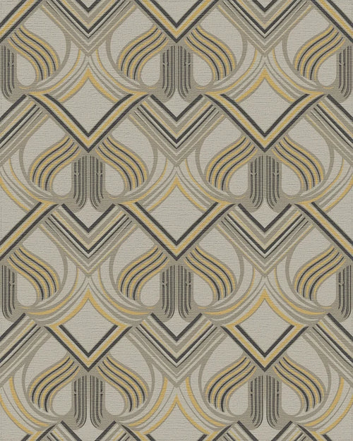 Art Deco Gray Yellow Geometric Arch Rug - Cutout View