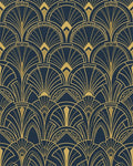 Art Deco Navy Blue Golden Fan Rug - Cutout View