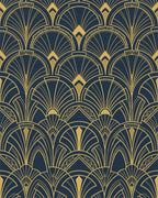 Art Deco Navy Blue Golden Fan Rug - Cutout View