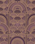Art Deco Plum Gold Geometric Arches Rug - Cutout View