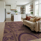 Art Deco Plum Gold Geometric Arches Rug Living Room View