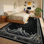 Art Deco Starry Moon Mountains Rug - Bedroom View