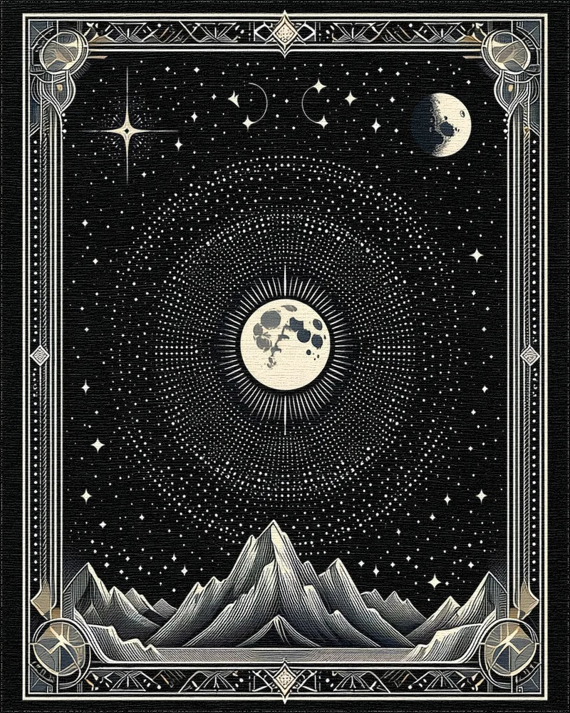 Art Deco Starry Moon Mountains Rug - Cutout View