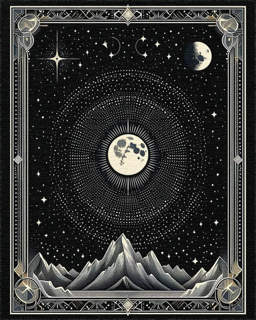 Art Deco Starry Moon Mountains Rug - Cutout View