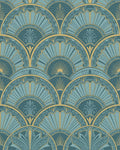 Art Deco Teal Gold Sunburst Rug - Cutout View