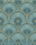 Art Deco Teal Gold Sunburst Rug - Cutout View