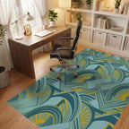 Art Deco Teal Yellow Sunburst Geometric Rug Office View