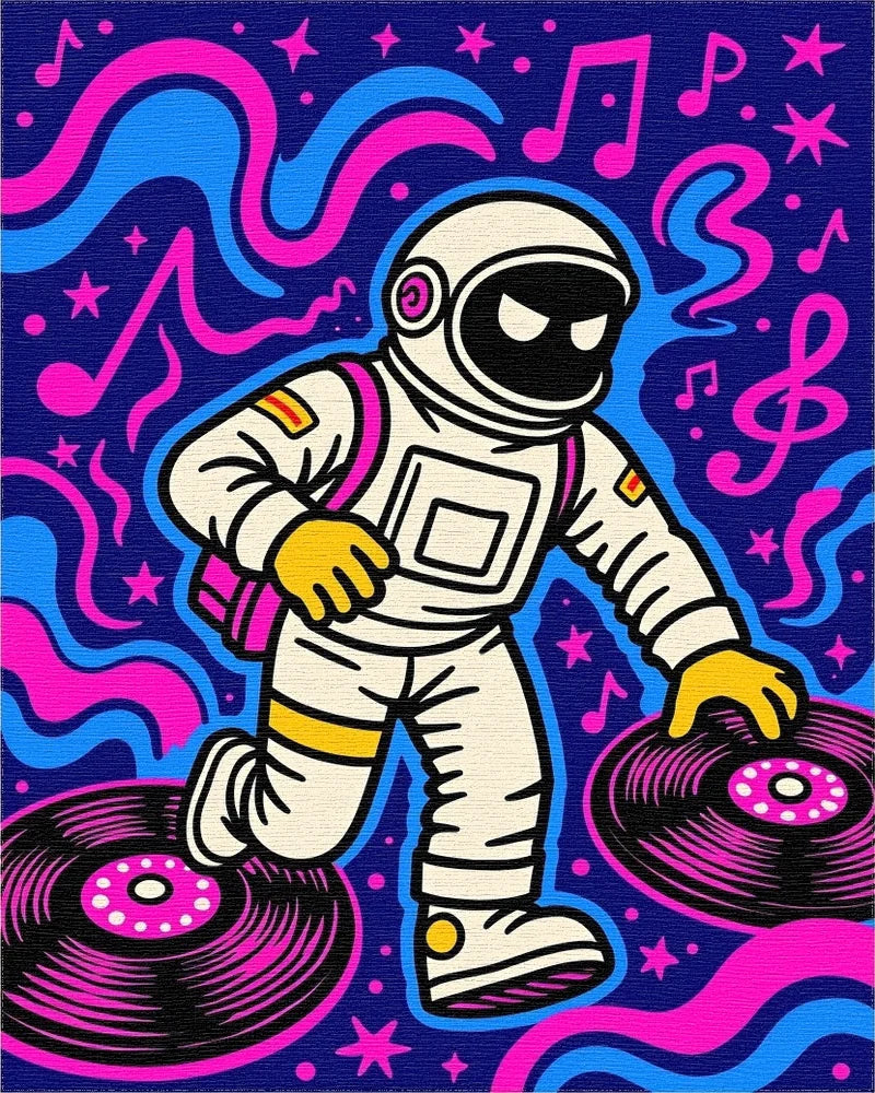Astronaut DJ Cosmic Music Waves Rug - Cutout View