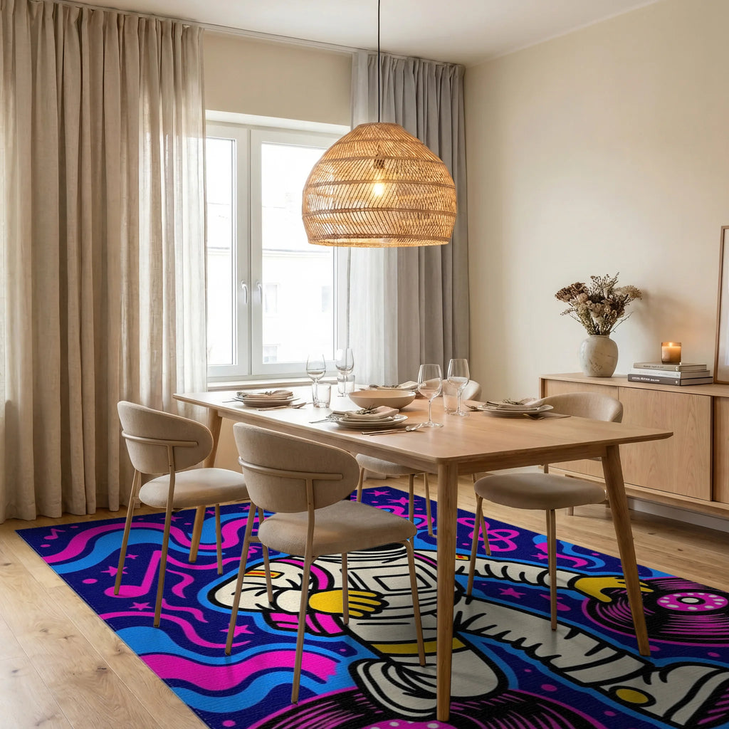 Astronaut DJ Cosmic Music Waves Rug Dining Room View