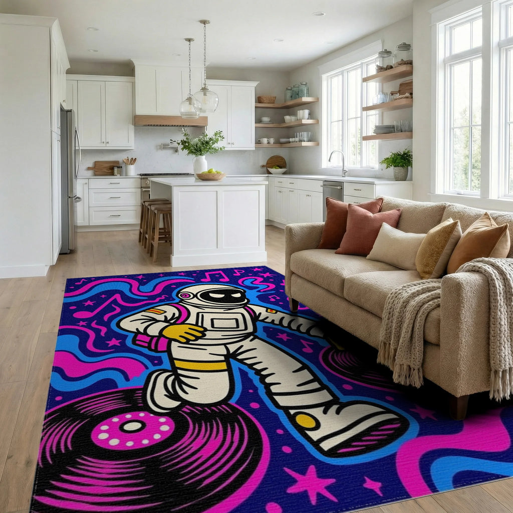 Astronaut DJ Cosmic Music Waves Rug Living Room View
