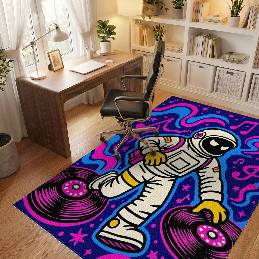 Astronaut DJ Cosmic Music Waves Rug Office View