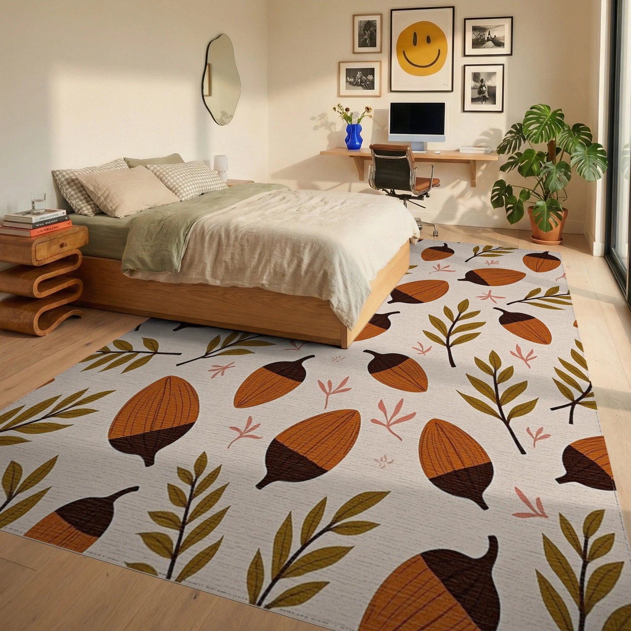 Autumn Acorn and Leaf Scatter Rug Bedroom View