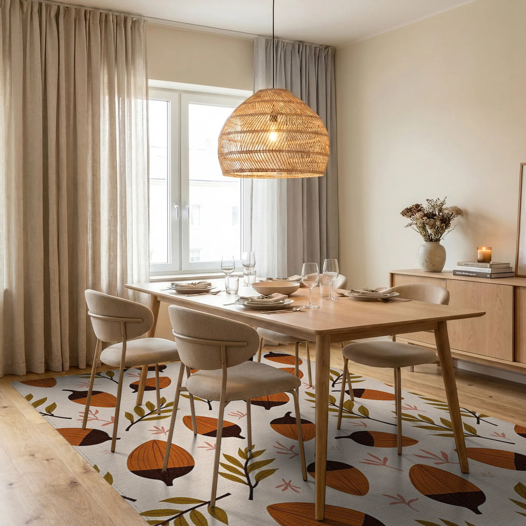 Autumn Acorn and Leaf Scatter Rug Dining Room View
