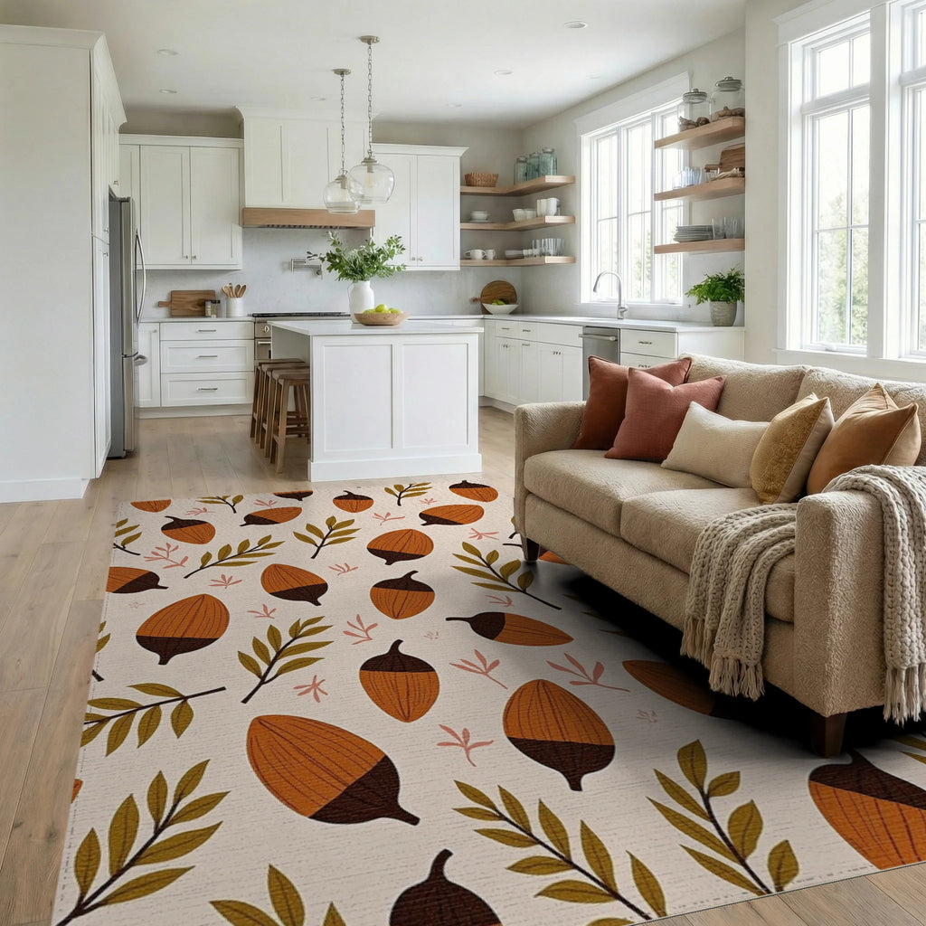 Autumn Acorn and Leaf Scatter Rug Living Room View