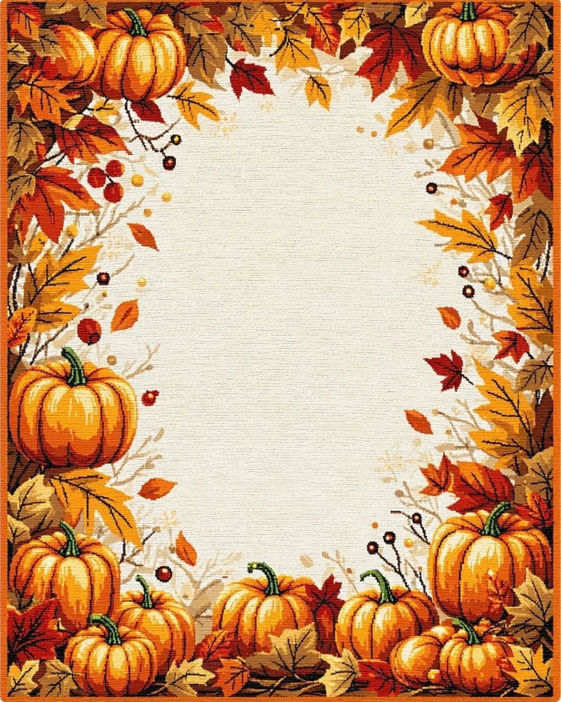 Autumn Harvest Pumpkin Leaf Border Rug - Cutout View