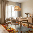 Autumn Harvest Pumpkin Leaf Border Rug - Dining Room View
