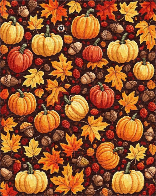 Autumn Harvest Pumpkins Maple Leaves Rug - Cutout View