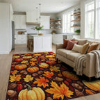 Autumn Harvest Pumpkins Maple Leaves Rug - Living Room View