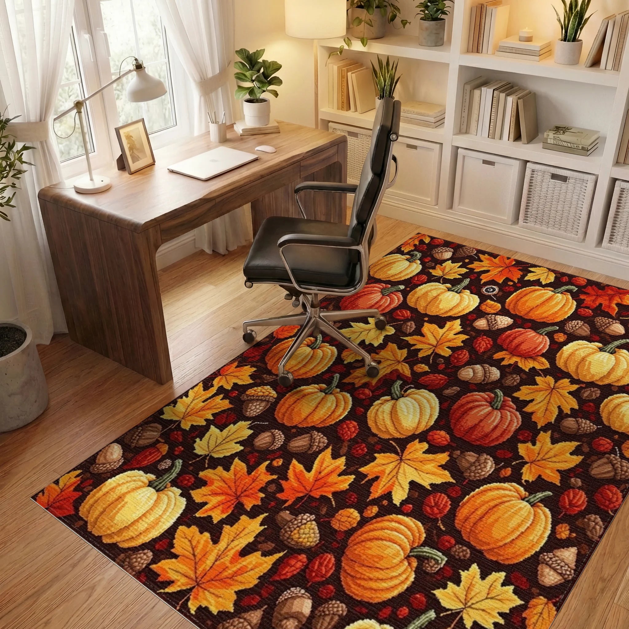 Autumn Harvest Pumpkins Maple Leaves Rug - Office View