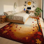 Autumn Maple Leaf Patterned Woodland Rug - Bedroom View