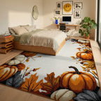 Autumn Pumpkin Leaf Border Rug - Bedroom View