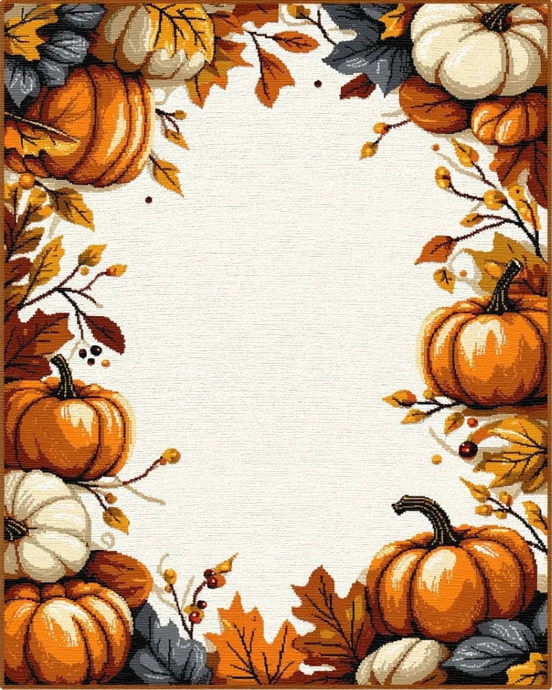 Autumn Pumpkin Leaf Border Rug - Cutout View